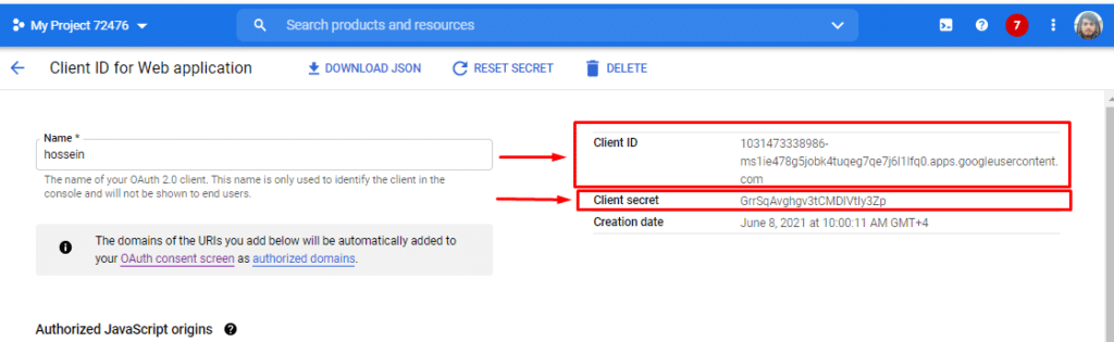 client id and secret in gmail api