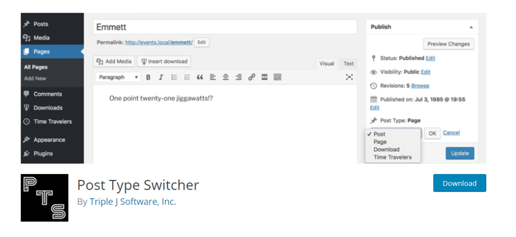 تبدیل پست به صفحه با استفاده از افزونه "Post Type Switcher"