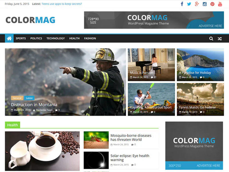 قالب رایگان مجله اینترنتی Colormag